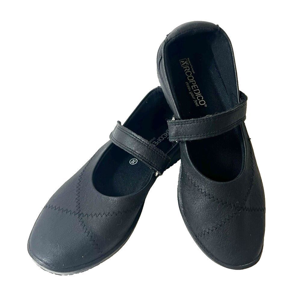 Arcopedico Womens EU 36 US 5.5 Comfort Casual Black Mary Jane Fabric Flats Shoes